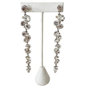 Vintage Sparkly Diamante Rhinestone Shoulder Duster Statement Earrings Glam